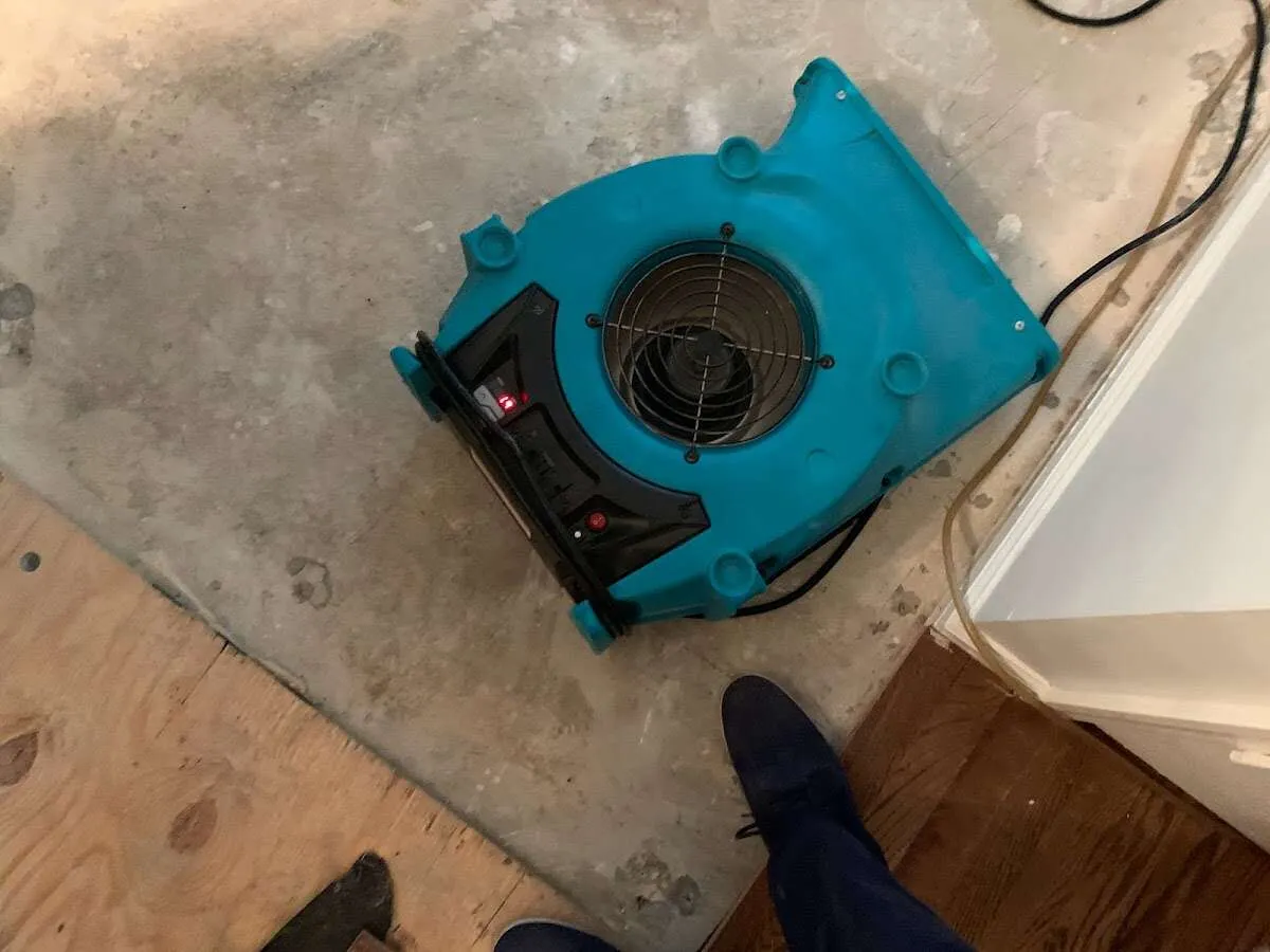 Air mover drying subfloor during Leak Detection & Repair in Waikele